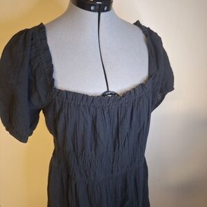 BP Black Cotton Dress Deep Neck W/ Elastic Detail Size Large